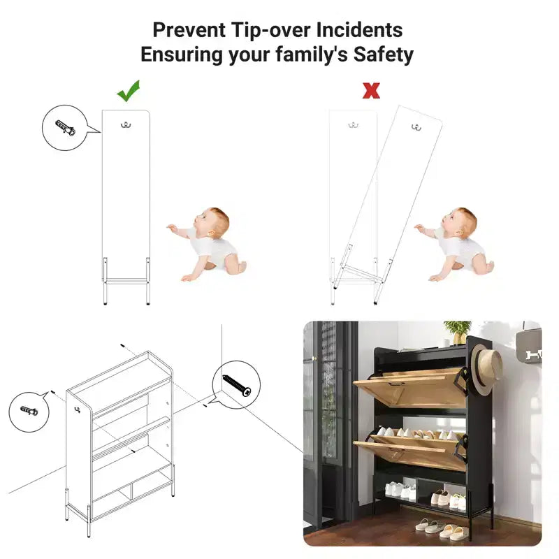 Meuble à Chaussures avec 2 Tiroirs Basculants, Meuble de Rangement pour Chaussures sur Pied pour Entrée, Peut Contenir Jusqu'à 24 Paires de Chaussures, Séparation Sec et Humide
