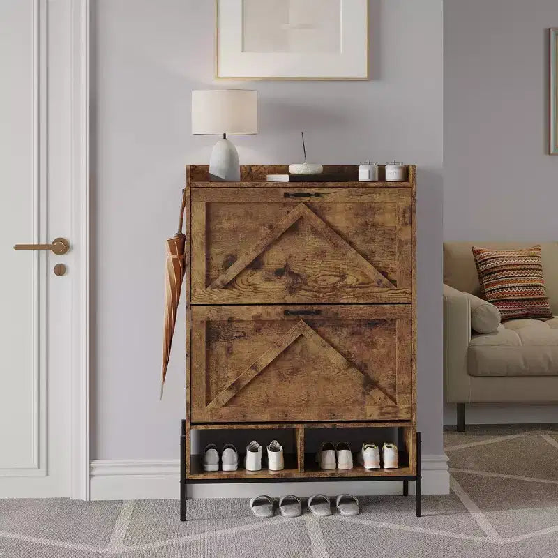 Meuble à Chaussures avec 2 Tiroirs Basculants, Meuble de Rangement pour Chaussures sur Pied pour Entrée, Peut Contenir Jusqu'à 24 Paires de Chaussures, Séparation Sec et Humide