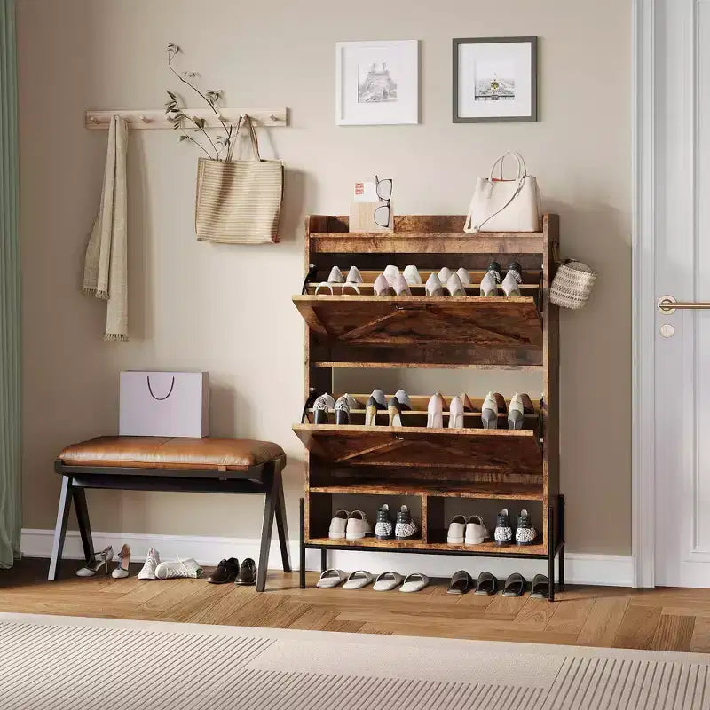 Meuble à Chaussures avec 2 Tiroirs Basculants, Meuble de Rangement pour Chaussures sur Pied pour Entrée, Peut Contenir Jusqu'à 24 Paires de Chaussures, Séparation Sec et Humide
