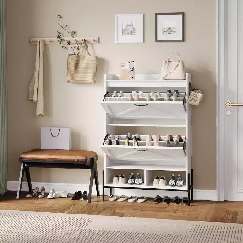 Meuble à Chaussures avec 2 Tiroirs Basculants, Meuble de Rangement pour Chaussures sur Pied pour Entrée, Peut Contenir Jusqu'à 24 Paires de Chaussures, Séparation Sec et Humide