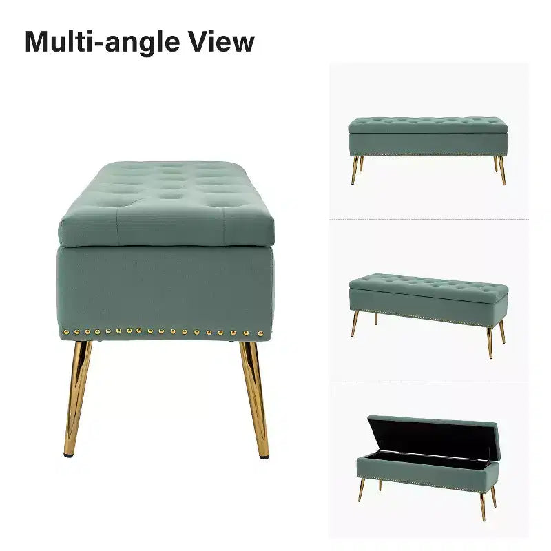Banc de rangement Hippolytus avec garniture cloutée et capitonnage pour chambre à coucher | ART OF LIVING DESIGNS-NOIR
