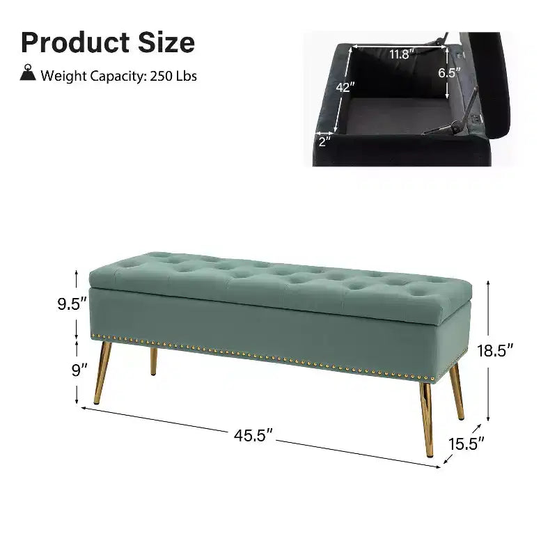 Banc de rangement Hippolytus avec garniture cloutée et capitonnage pour chambre à coucher | ART OF LIVING DESIGNS-NOIR