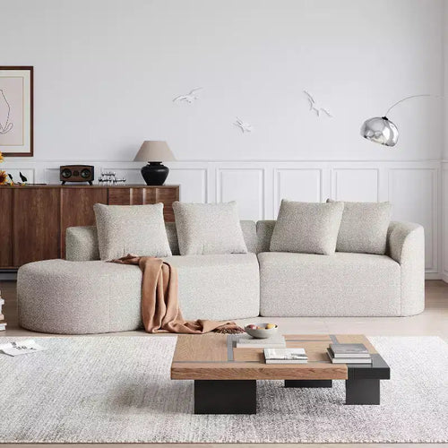 112-Inch khaki Chenille 4-Seater Extra Deep Wide Seat Curved Cloud Couch with 4 Throw Pillows for Living Room