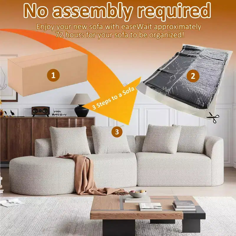 Canapé incurvé nuage 4 places extra profond avec assise large de 284 cm en chenille kaki avec 4 coussins pour salon