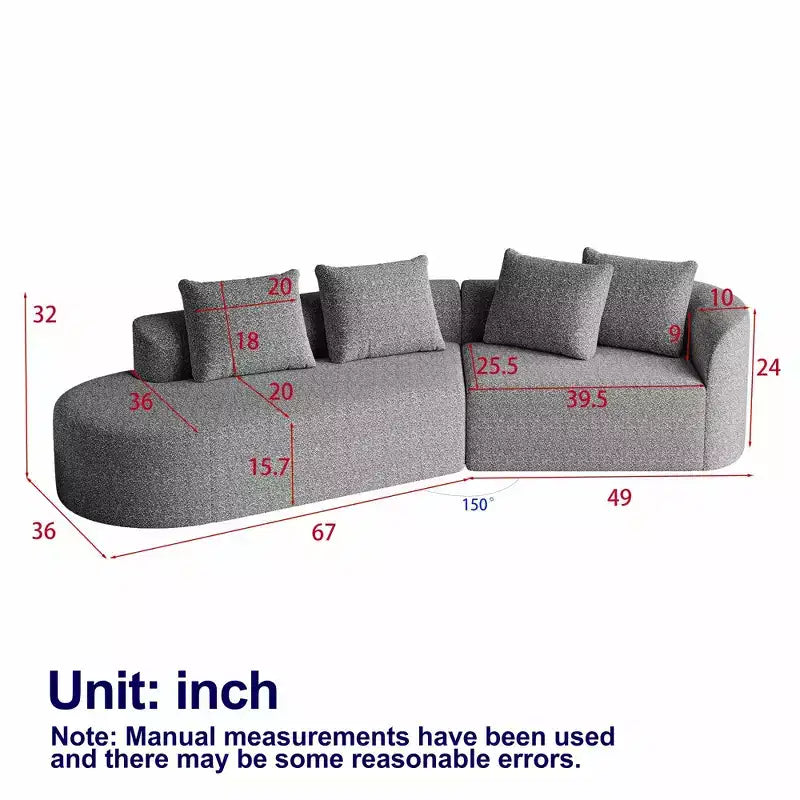 Canapé incurvé nuage 4 places extra profond avec assise large de 284 cm en chenille kaki avec 4 coussins pour salon