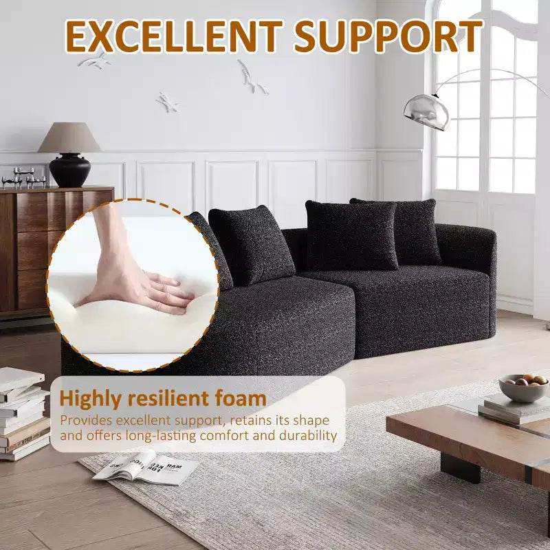 Canapé incurvé nuage 4 places extra profond avec assise large de 284 cm en chenille kaki avec 4 coussins pour salon