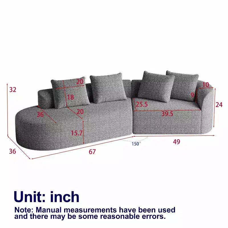 Canapé incurvé nuage 4 places extra profond avec assise large de 284 cm en chenille kaki avec 4 coussins pour salon