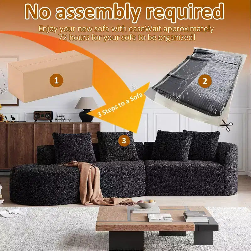 Canapé incurvé nuage 4 places extra profond avec assise large de 284 cm en chenille kaki avec 4 coussins pour salon