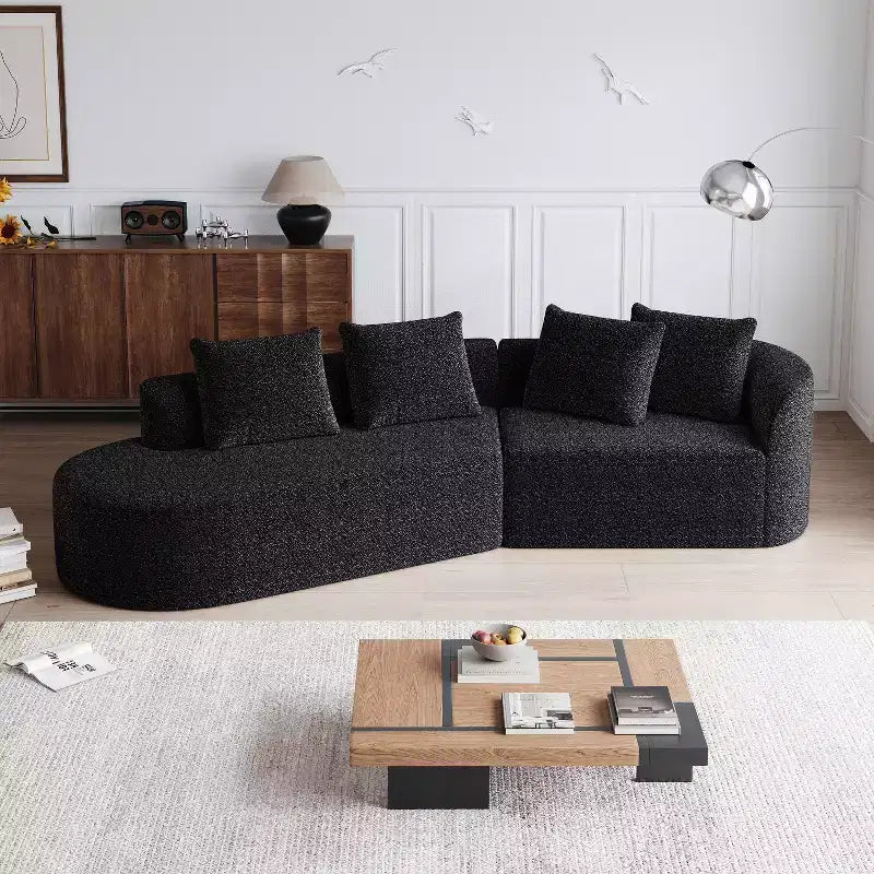 Canapé incurvé nuage 4 places extra profond avec assise large de 284 cm en chenille kaki avec 4 coussins pour salon
