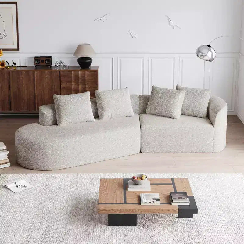 Canapé incurvé nuage 4 places extra profond avec assise large de 284 cm en chenille kaki avec 4 coussins pour salon