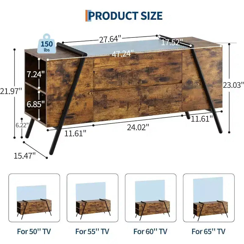 Meuble TV moderne COZONY Ascend avec étagères flottantes et cadre métallique industriel