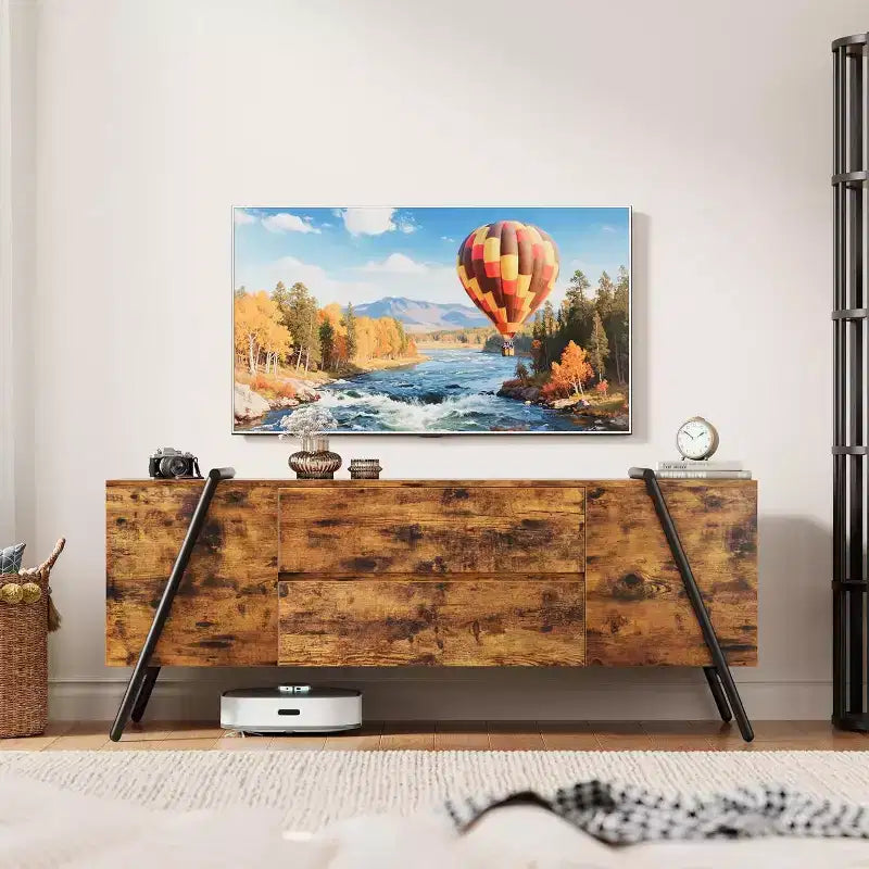 Meuble TV moderne COZONY Ascend avec étagères flottantes et cadre métallique industriel