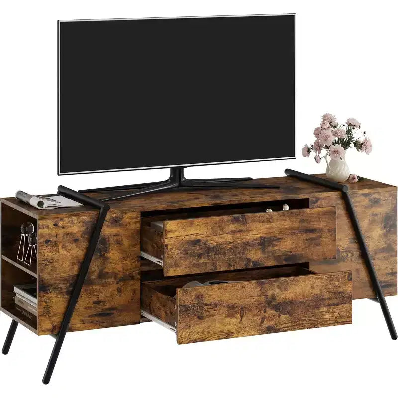 Meuble TV moderne COZONY Ascend avec étagères flottantes et cadre métallique industriel