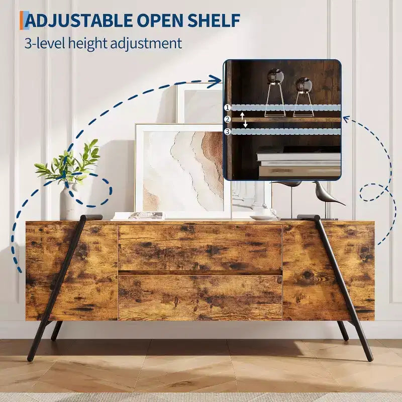 Meuble TV moderne COZONY Ascend avec étagères flottantes et cadre métallique industriel