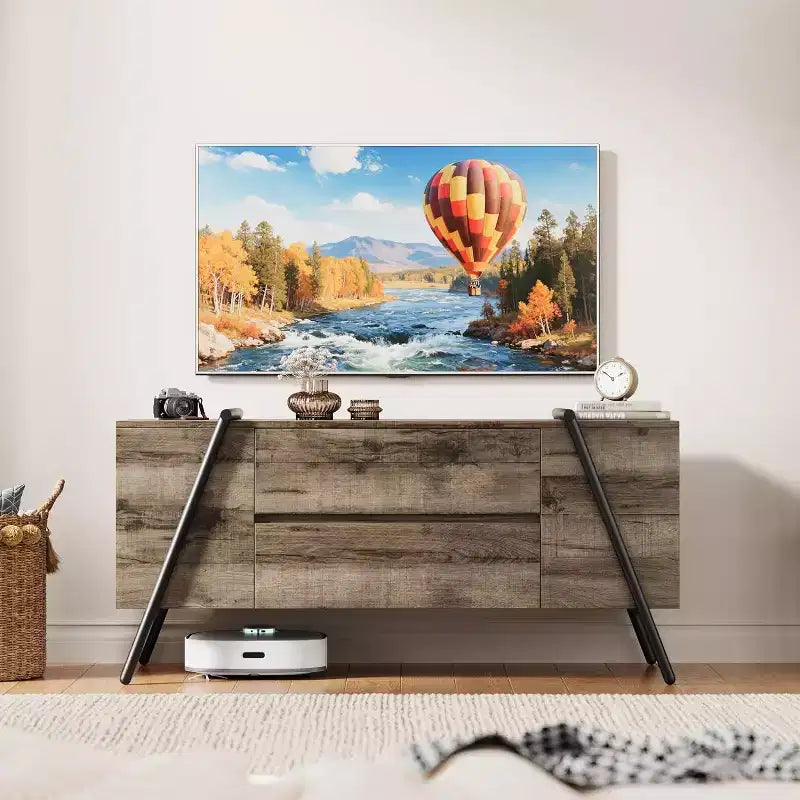 Meuble TV moderne COZONY Ascend avec étagères flottantes et cadre métallique industriel