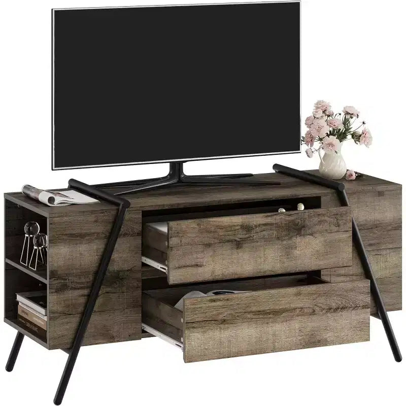 Meuble TV moderne COZONY Ascend avec étagères flottantes et cadre métallique industriel
