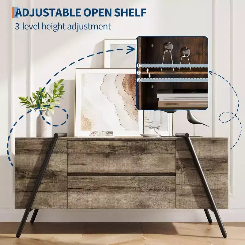 Meuble TV moderne COZONY Ascend avec étagères flottantes et cadre métallique industriel