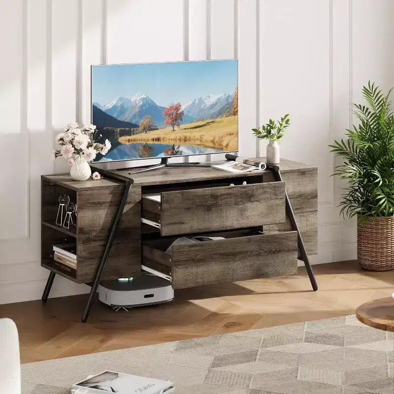 COZONY Ascend Media Console Modern TV Stand with Floating Shelves and Industrial Metal Frame