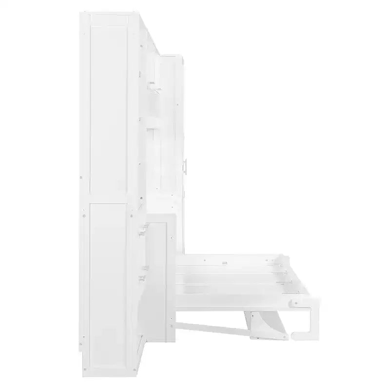 Lit escamotable mural Full/Queen avec placard, lit armoire escamotable avec tiroirs de rangement et étagères pour chambre d'amis ou bureau
