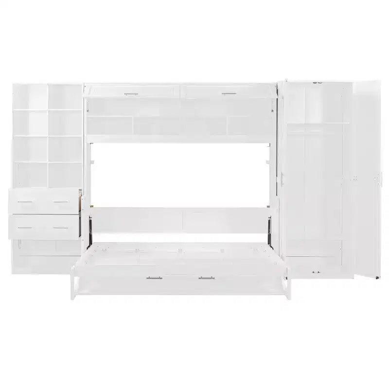 Lit escamotable mural Full/Queen avec placard, lit armoire escamotable avec tiroirs de rangement et étagères pour chambre d'amis ou bureau