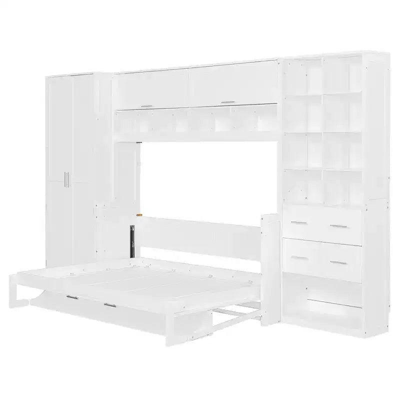 Lit escamotable mural Full/Queen avec placard, lit armoire escamotable avec tiroirs de rangement et étagères pour chambre d'amis ou bureau