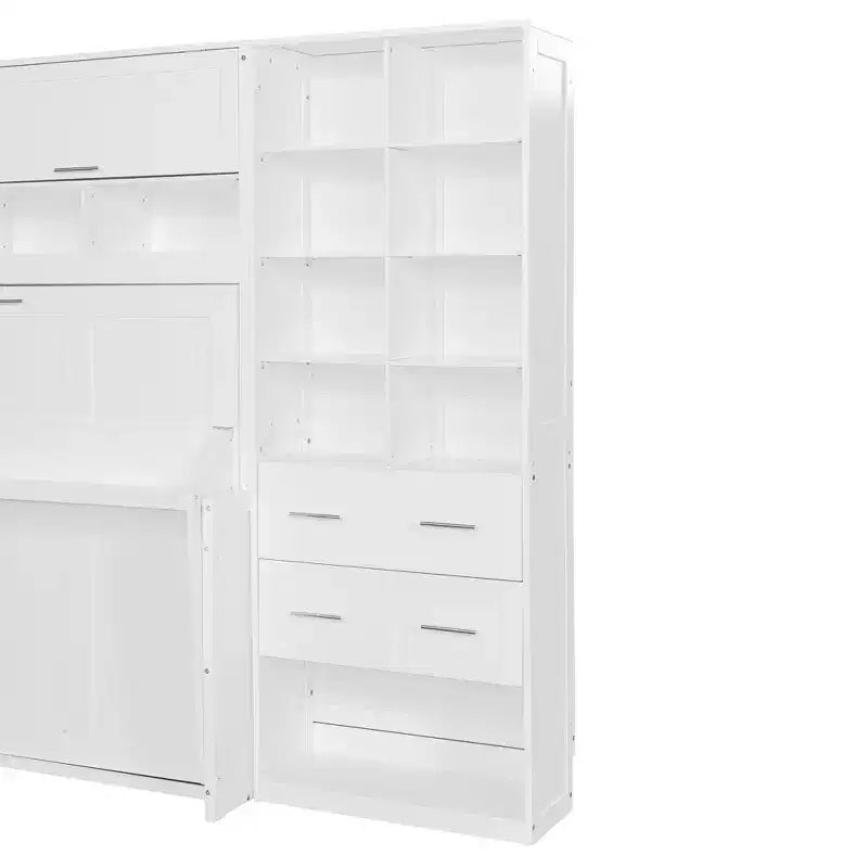 Lit escamotable mural Full/Queen avec placard, lit armoire escamotable avec tiroirs de rangement et étagères pour chambre d'amis ou bureau