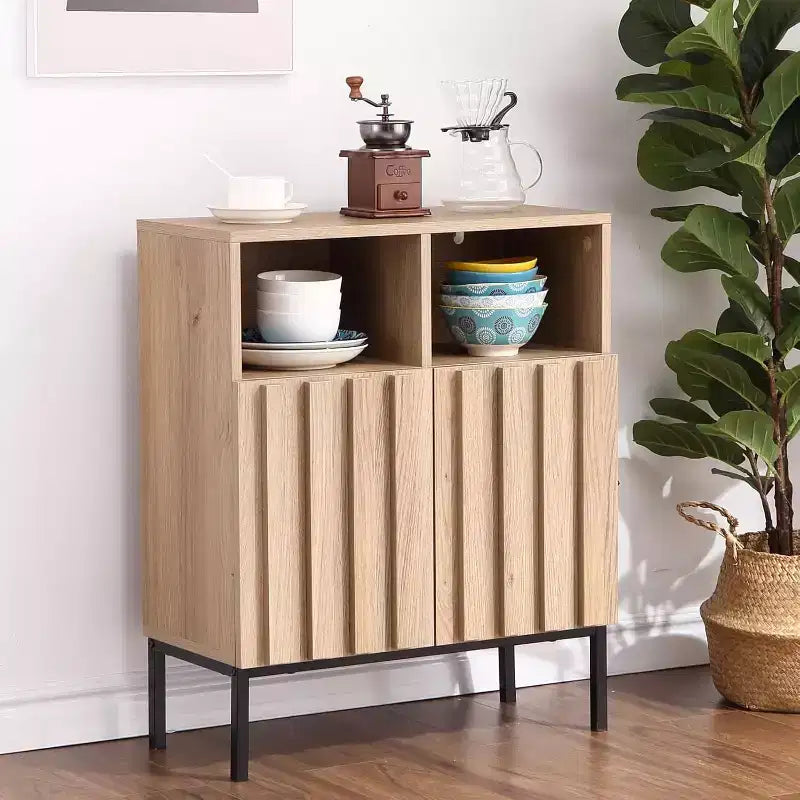 23.6 Fluted Sideboard with Storage Cabinet,Buffet Cabinet Sideboard with Fluted Panel Door Metal Legs