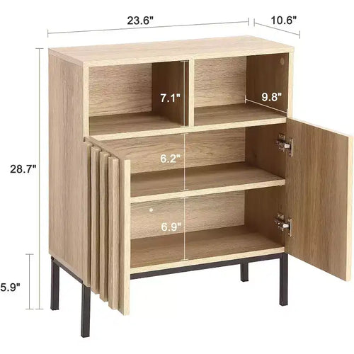 Buffet 23,6" avec portes cannelées et rangement, Buffet de salle à manger avec portes cannelées et pieds en métal