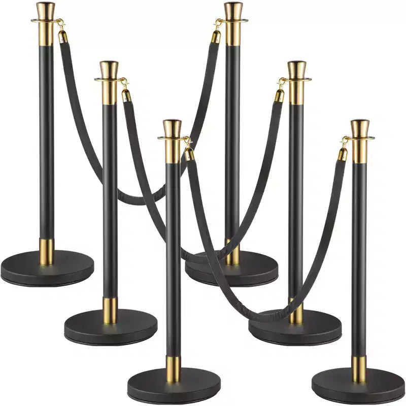 VEVOR Crowd Control Stanchion, Set of 6 Pieces Stanchion Set, Stanchion Set with 5 ft/1.5 m Black Velvet Rope, Black Crowd Control Barrier, Black