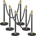 VEVOR Crowd Control Stanchion, Set of 6 Pieces Stanchion Set, Stanchion Set with 5 ft/1.5 m Black Velvet Rope, Black Crowd Control Barrier, Black