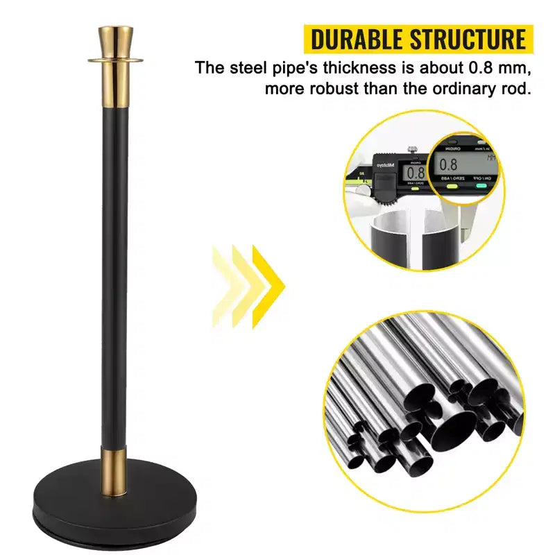 VEVOR Poteau de guidage de foule, ensemble de 6 poteaux, ensemble de poteaux avec corde en velours noir de 1,5 m, barrière de contrôle de foule noire, noire
