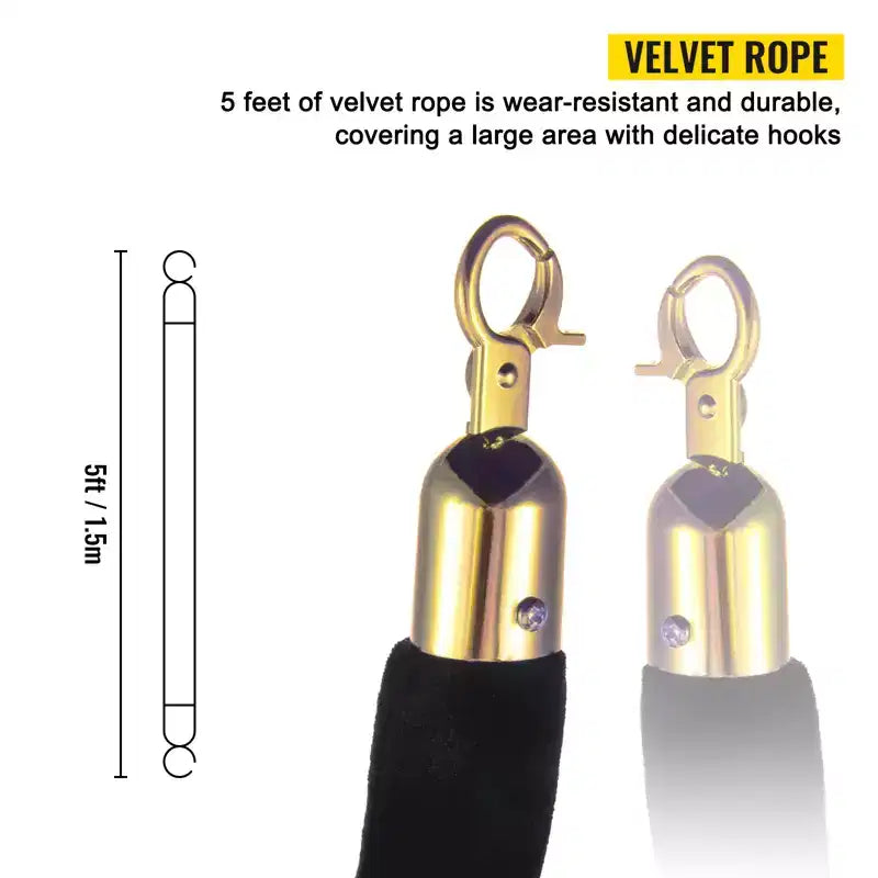 VEVOR Poteau de guidage de foule, ensemble de 6 poteaux, ensemble de poteaux avec corde en velours noir de 1,5 m, barrière de contrôle de foule noire, noire