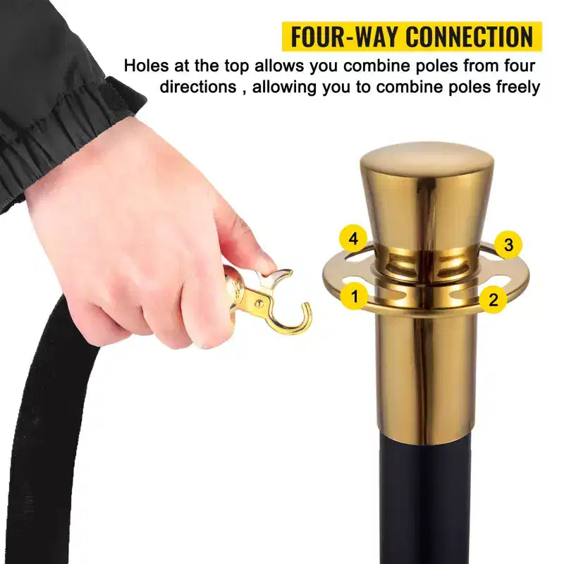 VEVOR Poteau de guidage de foule, ensemble de 6 poteaux, ensemble de poteaux avec corde en velours noir de 1,5 m, barrière de contrôle de foule noire, noire