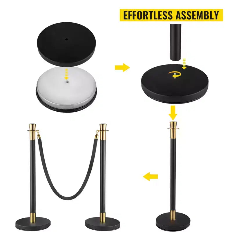 VEVOR Poteau de guidage de foule, ensemble de 6 poteaux, ensemble de poteaux avec corde en velours noir de 1,5 m, barrière de contrôle de foule noire, noire