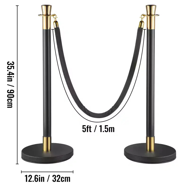 VEVOR Poteau de guidage de foule, ensemble de 6 poteaux, ensemble de poteaux avec corde en velours noir de 1,5 m, barrière de contrôle de foule noire, noire