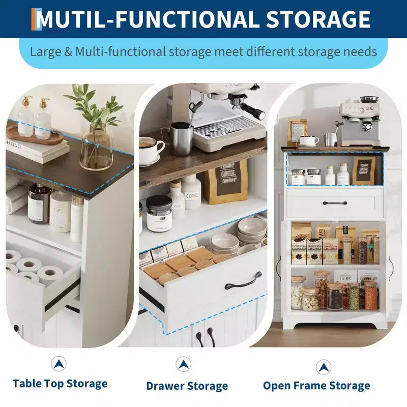 Meuble de Salle de Bain Autoportant avec Portes et Tiroirs, Rangement Multi-Fonctionnel pour Salle de Bain, Cuisine et Salon