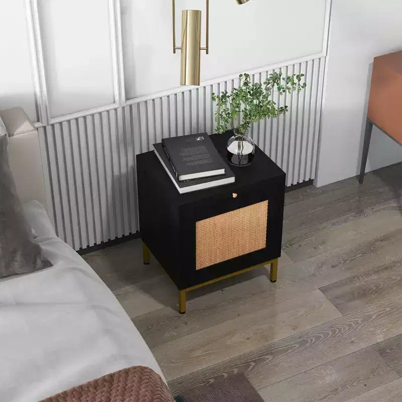 Table de chevet en rotin (lot de 2), élégante, en rotin naturel, pour salon et chambre à coucher