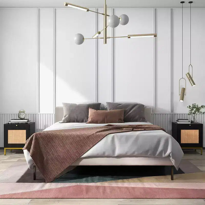 Table de chevet en rotin (lot de 2), élégante, en rotin naturel, pour salon et chambre à coucher