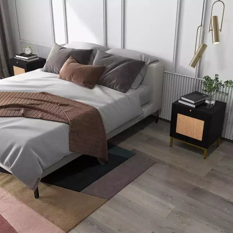 Table de chevet en rotin (lot de 2), élégante, en rotin naturel, pour salon et chambre à coucher