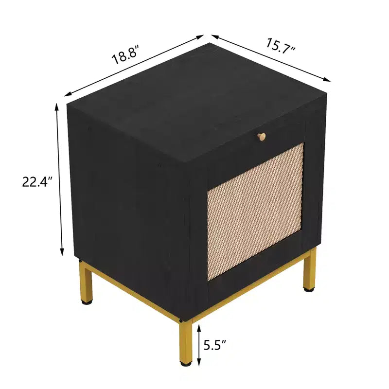Table de chevet en rotin (lot de 2), élégante, en rotin naturel, pour salon et chambre à coucher