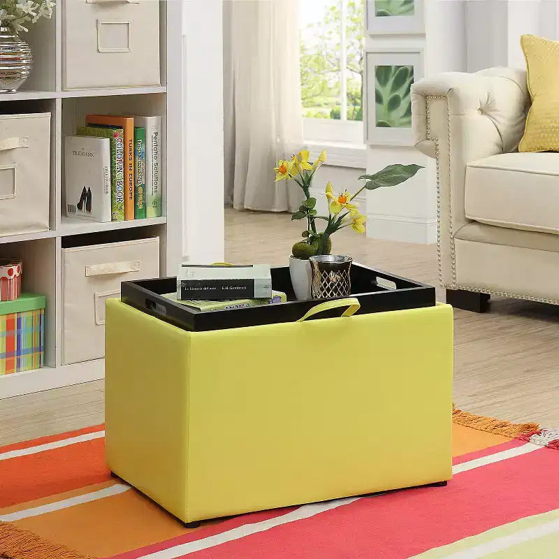 HomeStock Comfort Accent Storage Ottoman with Reversible Tray