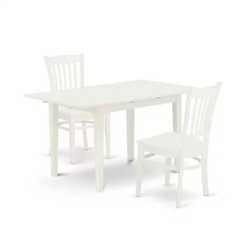 HomeStock 3-Pc Linen White Finish Rectangular Solid Wood Top With Butterfly Leaf Dining Table Set
