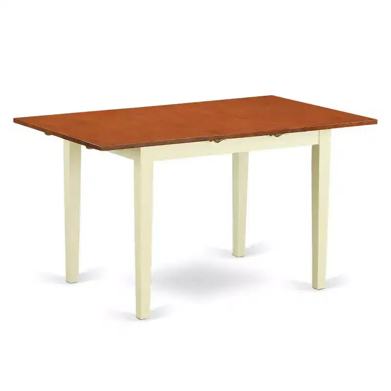 Ensemble de salle à manger 3 pièces HomeStock, dessus en bois massif rectangulaire, finition lin blanc, avec rallonge papillon