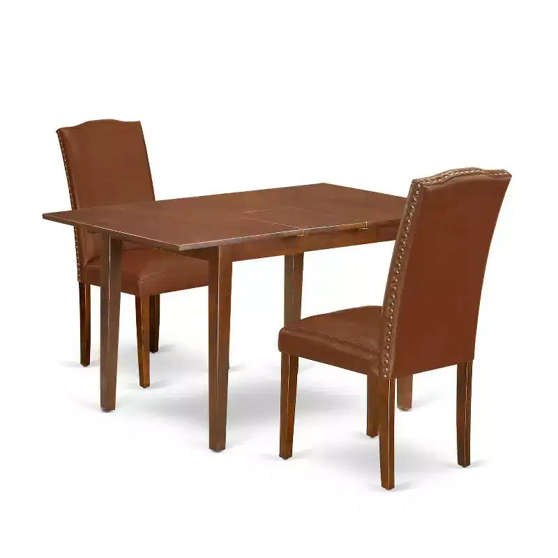 Dinette Set 3Pc Rectangular Table w/ Leaf & 2 Parsons Chairs - Brown