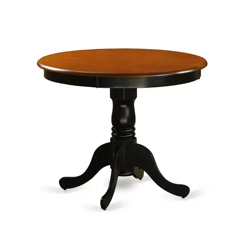 5-Piece Round Black Finish Solid Wood Top Dining table with 4-Chairs with