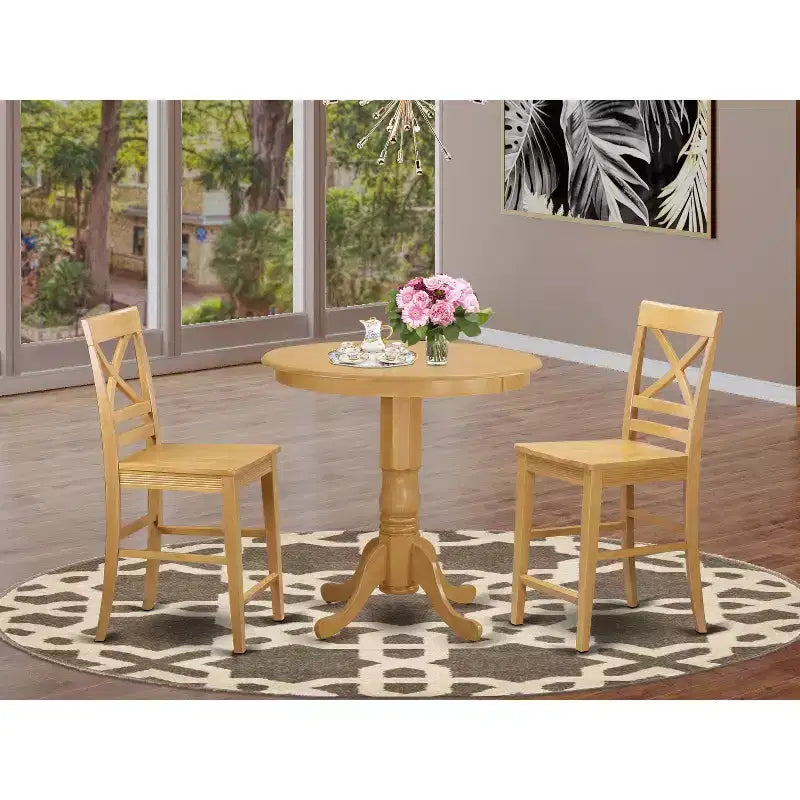 Ensemble de salle à manger hauteur comptoir - Ensemble de 3 pièces table et chaises - Table de cuisine pour petits espaces - Fini chêne