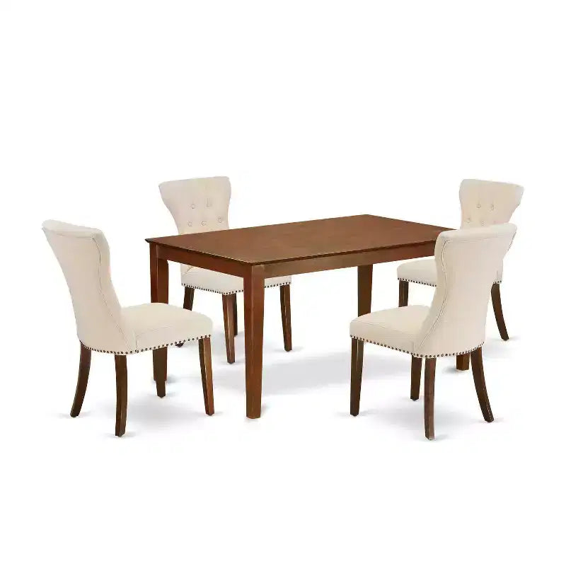 5-Piece Mahogany Finish Solid Wood Top - Rectangular Dining Room Set - Seats 4