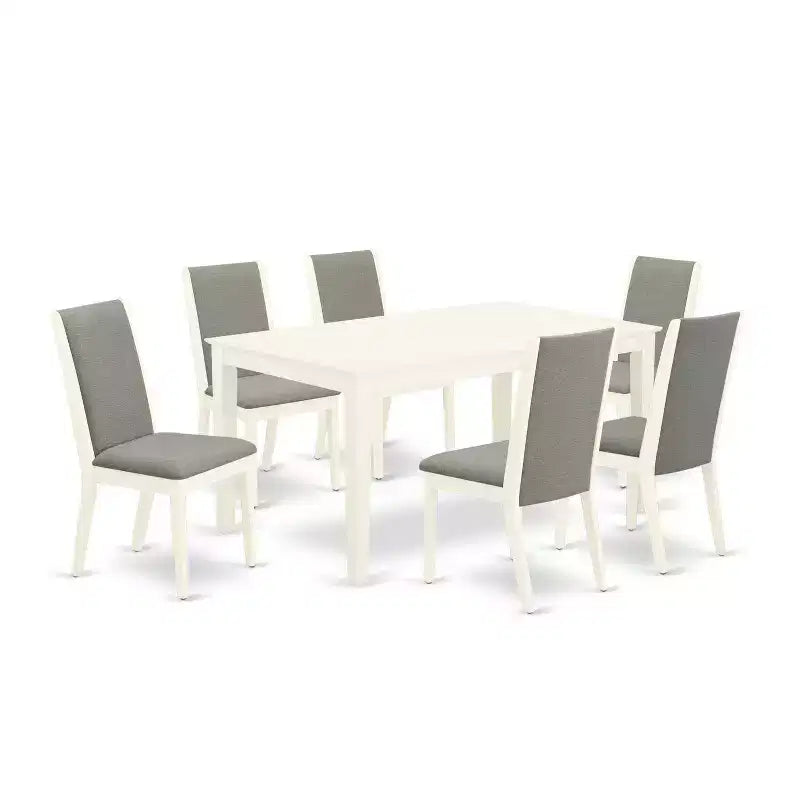HomeStock 7-Piece Rectangle Linen White Finish Solid Wood Top Dining Table with 6 Parson Chairs