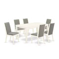 HomeStock 7-Piece Rectangle Linen White Finish Solid Wood Top Dining Table with 6 Parson Chairs