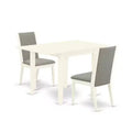 HomeStock 3-Pc Linen White Finish Rectangular Solid Wood Top With Dropleaf Dining Table Set